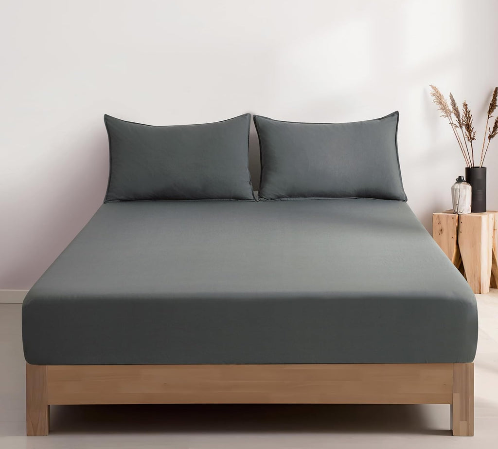 100% Vintage Washed Microfibre Fitted Sheet Set – Ultra Soft & Lightweight All-Season