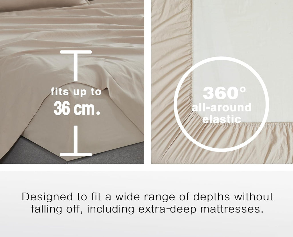 100% Vintage Washed Microfibre Fitted Sheet Set – Ultra Soft & Lightweight All-Season