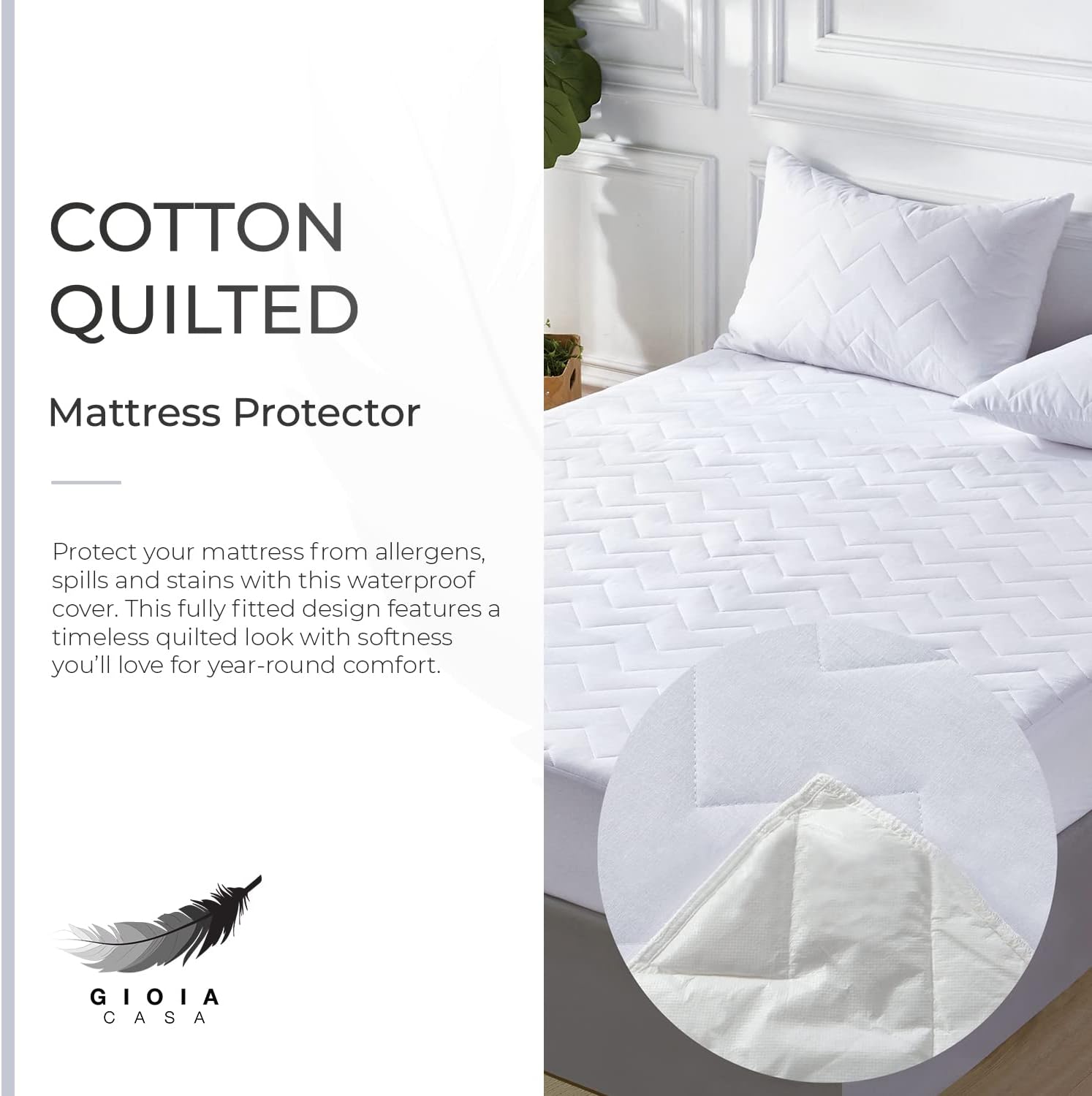 100% Ultra-Soft Cotton Quilted Anti-Microbial Mattress Cover Protector - Single Size