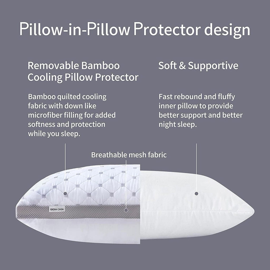Premium Bamboo Cooling Plush Down-Like Pillows - Twin Pack