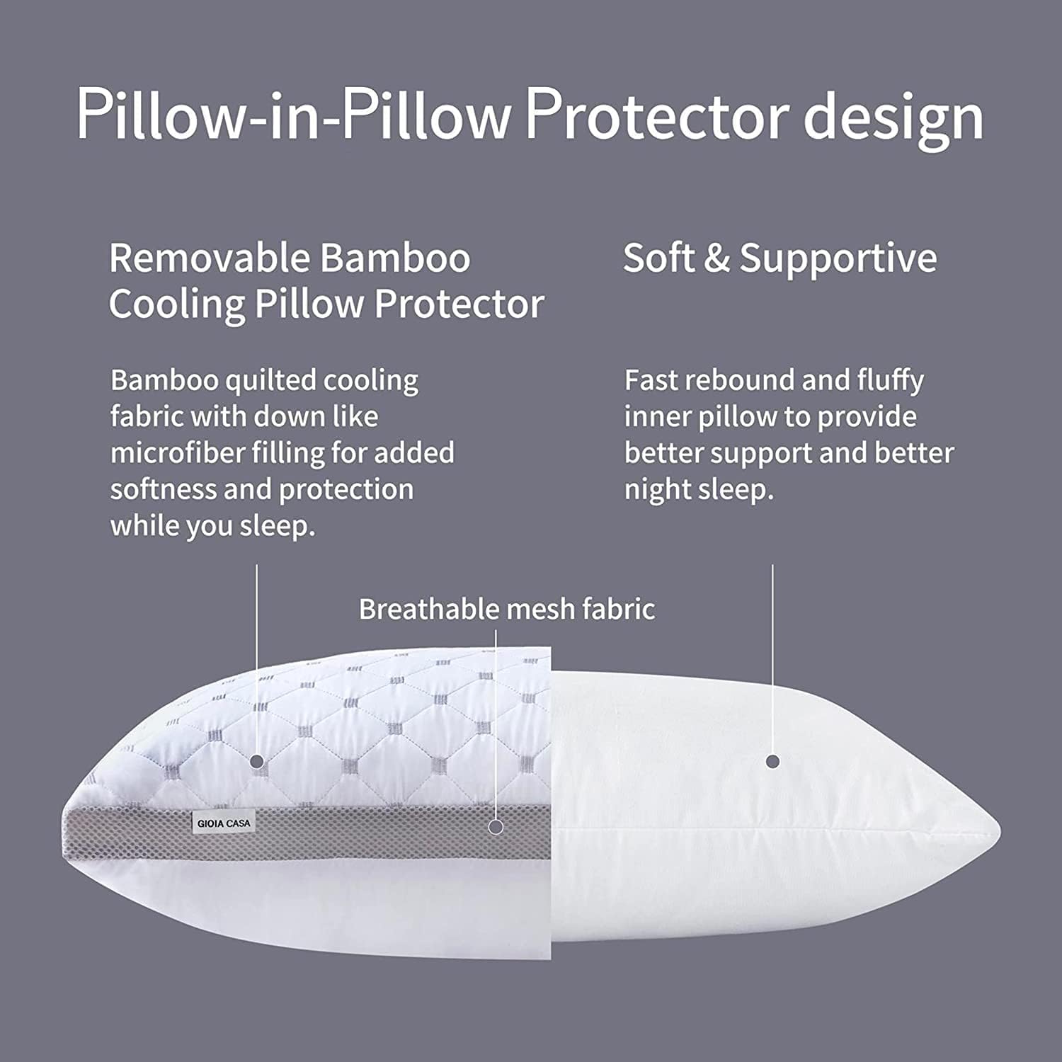 Premium Bamboo Cooling Plush Down-Like Pillows - Twin Pack