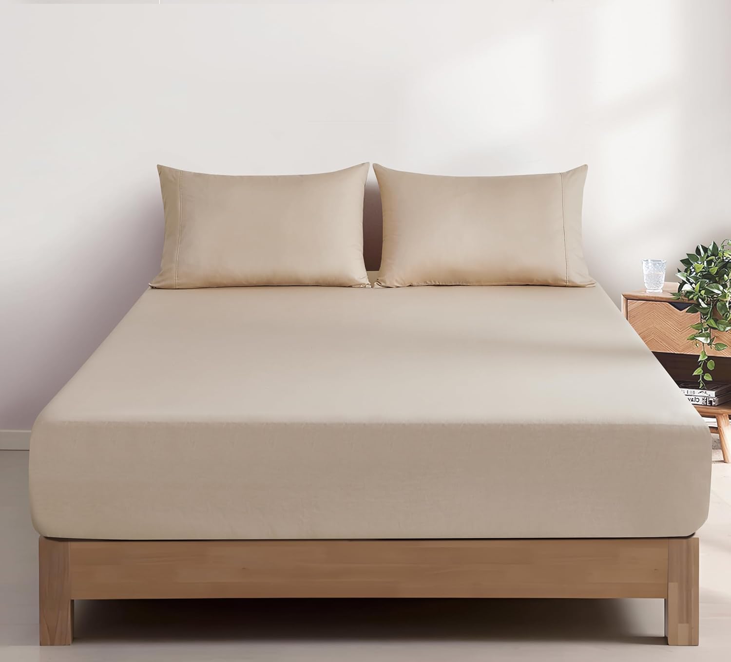 100% Vintage Washed Cotton Fitted Sheet Set – Ultra Soft & Breathable with Pillowcases