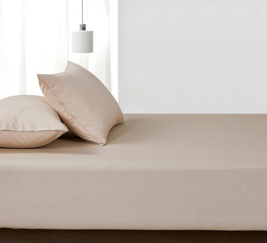 100% Vintage Washed Cotton Fitted Sheet Set – Ultra Soft & Breathable with Pillowcases