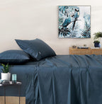 Vintage Washed 100% Cotton Soft Breathable Sheet Set - Dark Indigo - King Single