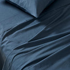 Vintage Washed 100% Cotton Soft Breathable Sheet Set - Dark Indigo - King Single
