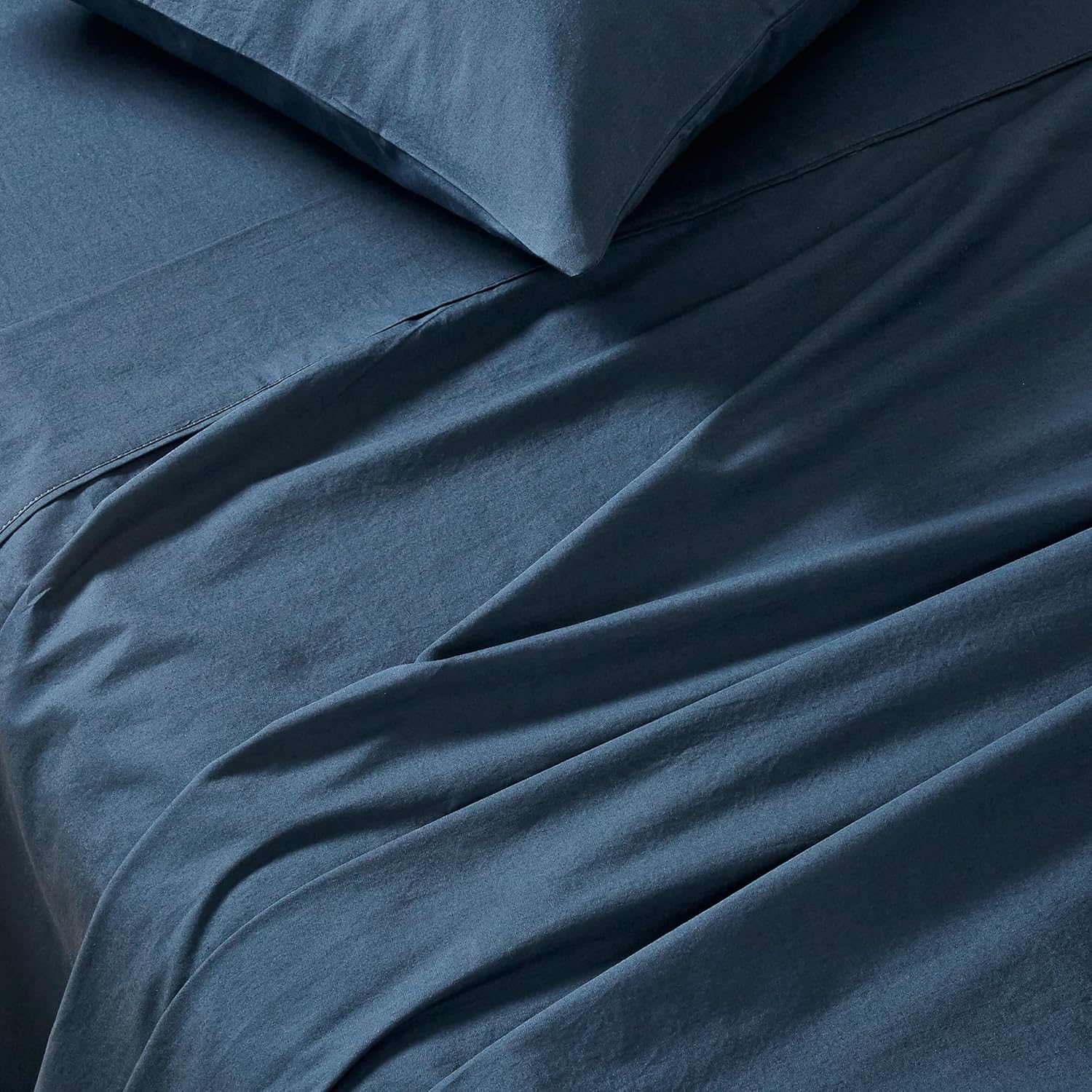 Vintage Washed 100% Cotton Soft Breathable Sheet Set - Dark Indigo - King Single