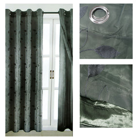 Double Layered Leaf Embroidered Eyelet Curtains