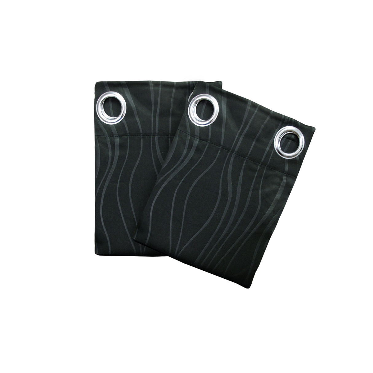 Black Blockout Embossed Wave Eyelet Curtains