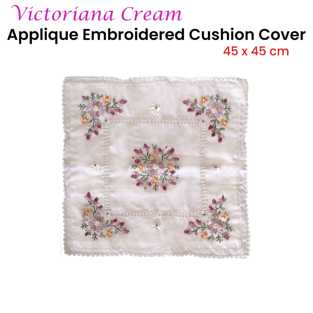 Victoriana Applique Embroidered Decorative Cushion Cover for Home and Living