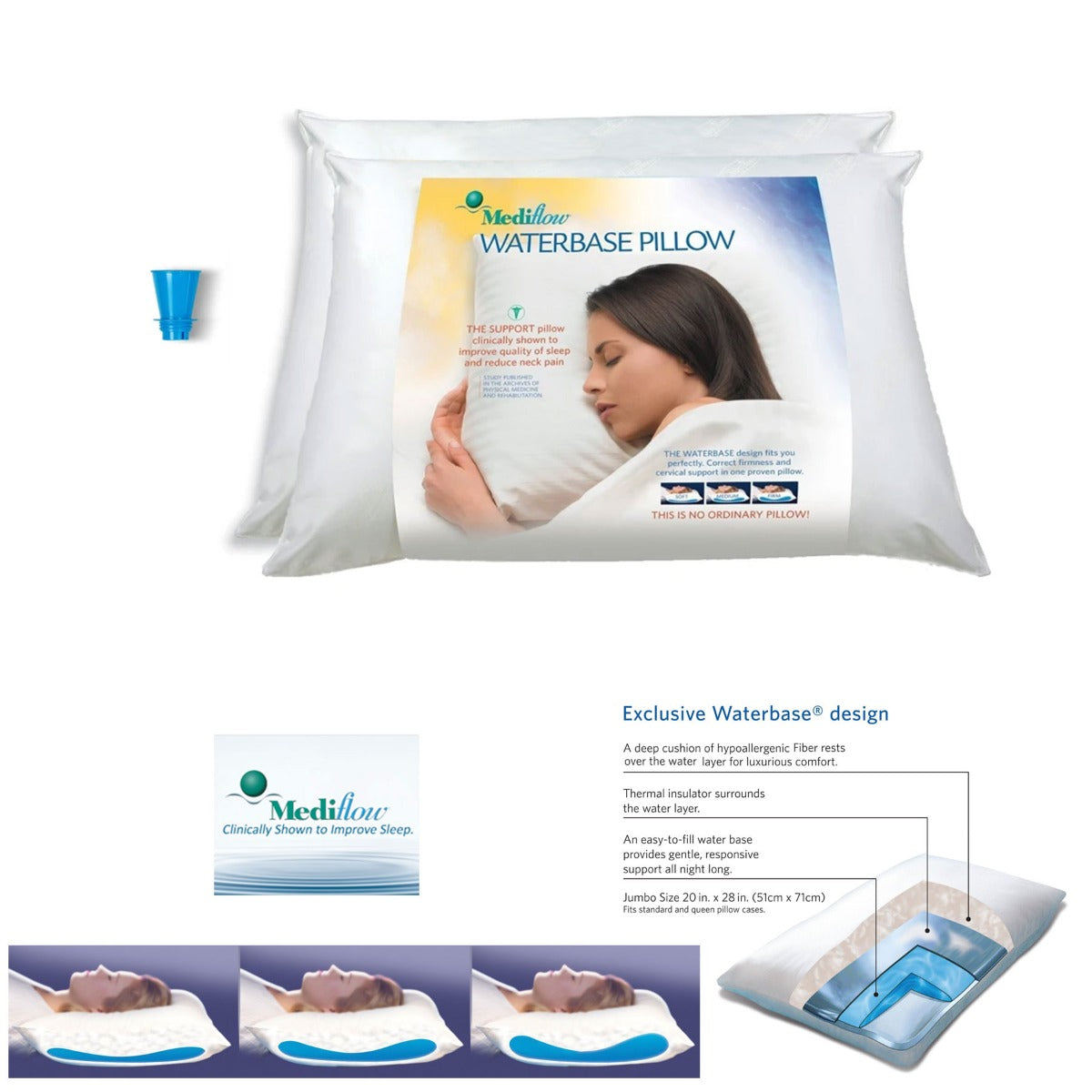 Mediflow Adjustable Waterbase Pillows Twin Pack