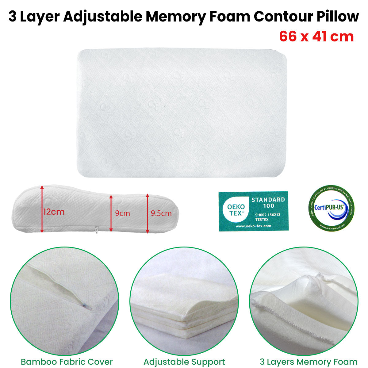 Adjustable 3-Layer Memory Foam Contour Pillow
