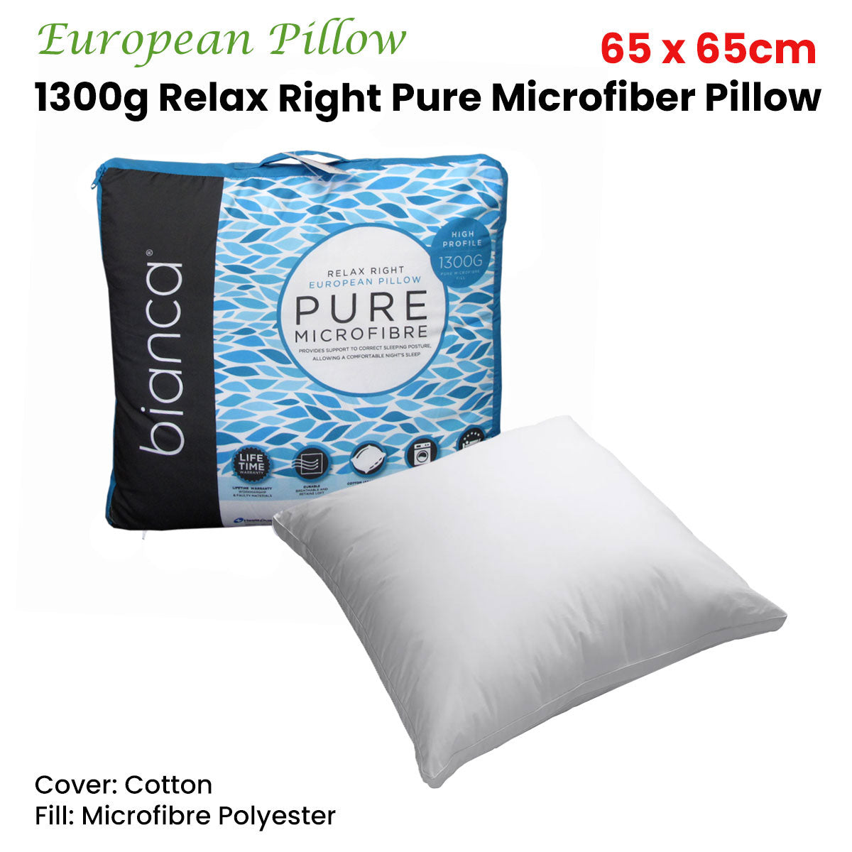 Bianca Relax Right Microfiber European Pillow