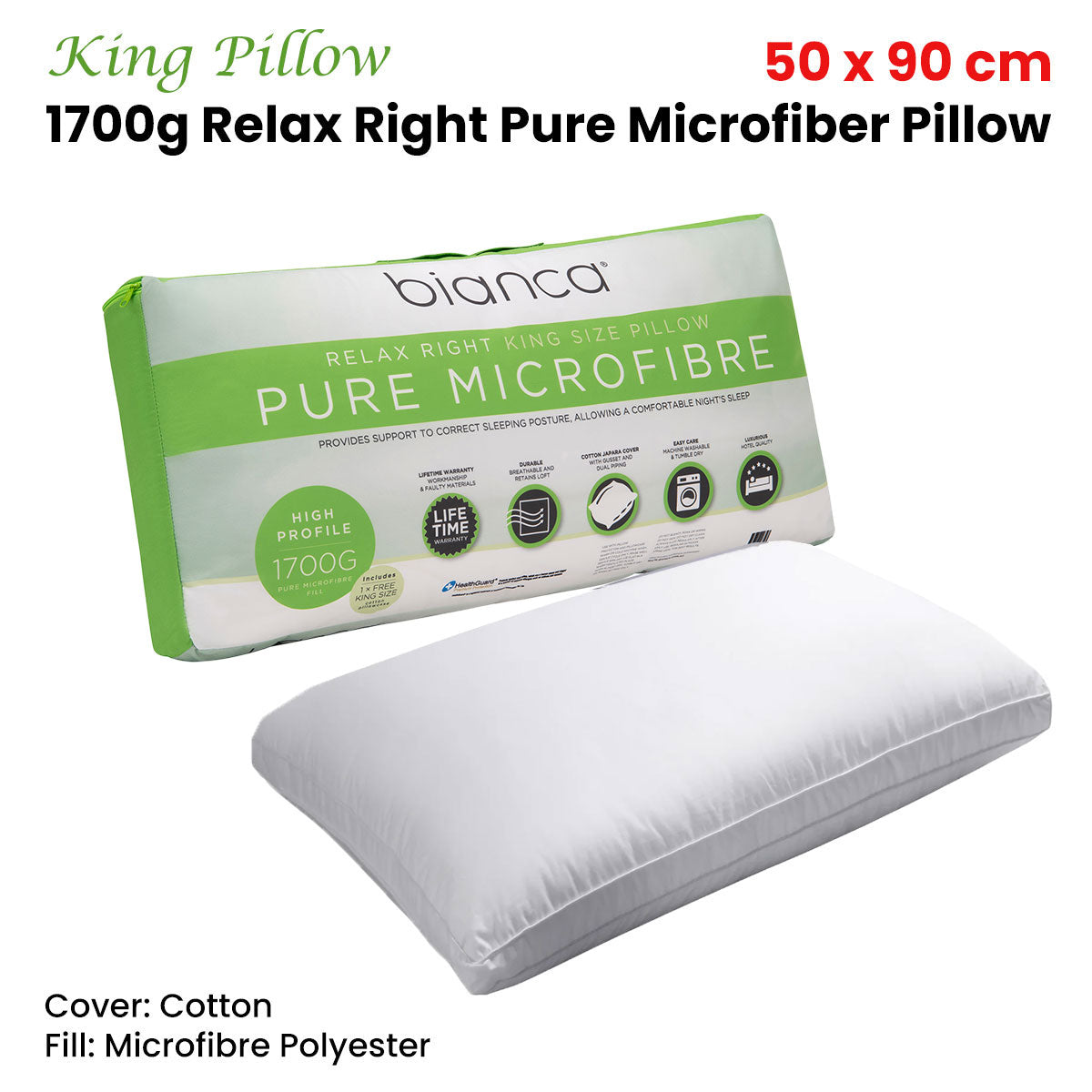 Bianca Relax Right King Microfiber Pillow