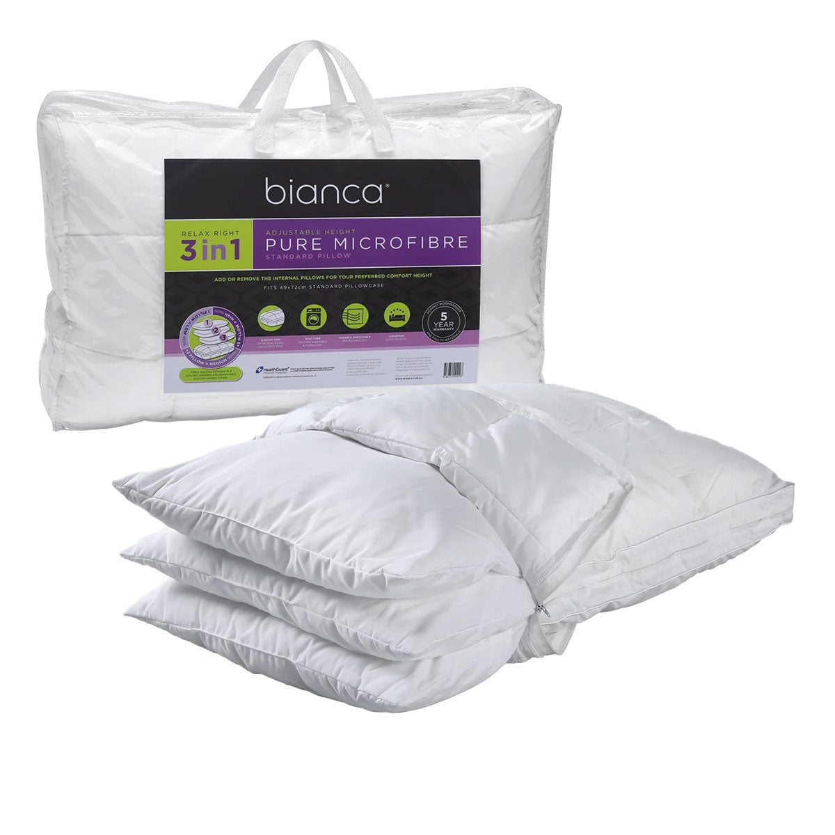 Bianca 3 in 1 Adjustable Microfiber Pillow