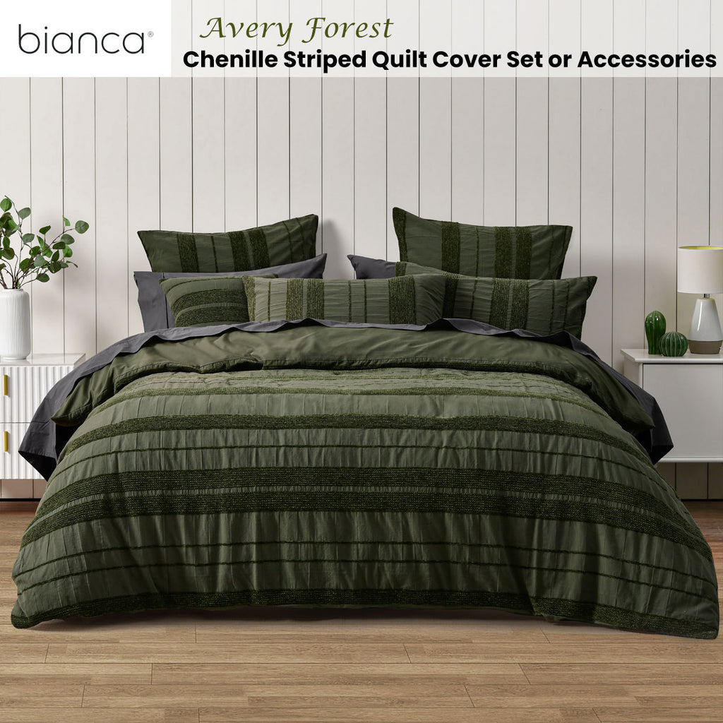 Bianca Avery Forest Chenille Striped Quilt Cover Set Super King