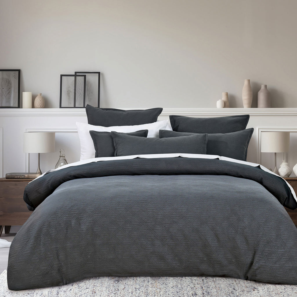 Bianca Hallston Charcoal Pre-Washed Cotton Quilt Cover Set Queen