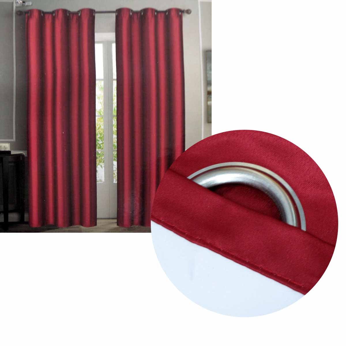 Coated Back Blockout Eyelet Curtains - Cherry Red