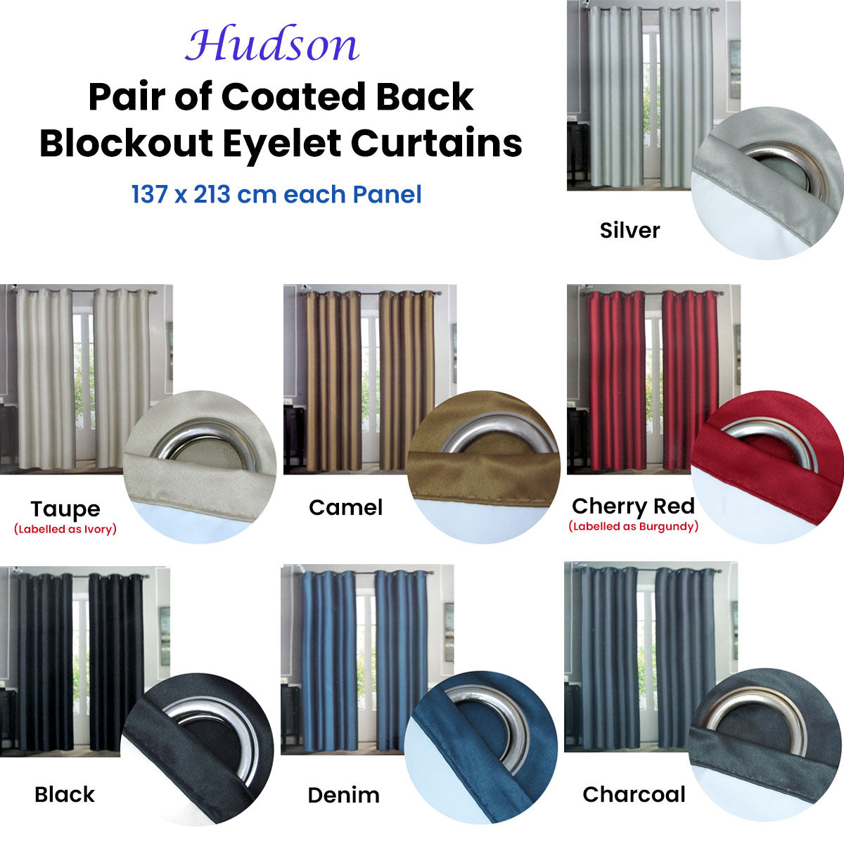 Charcoal Coated Back Blockout Eyelet Curtains