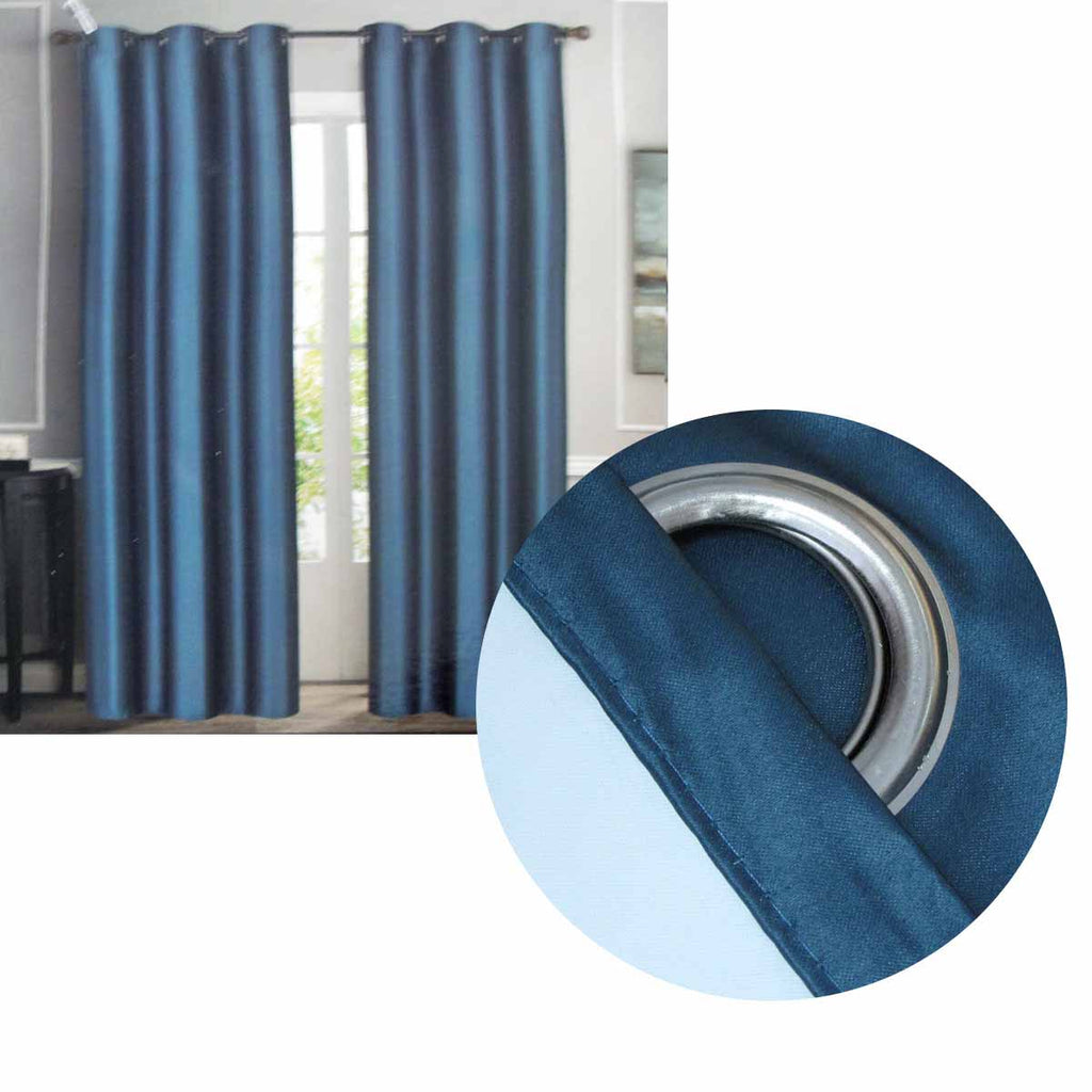 Coated Back Blockout Eyelet Curtains - Denim