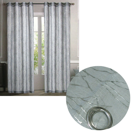 Elegant Grey Sheer Eyelet Curtains with Silver Foil
