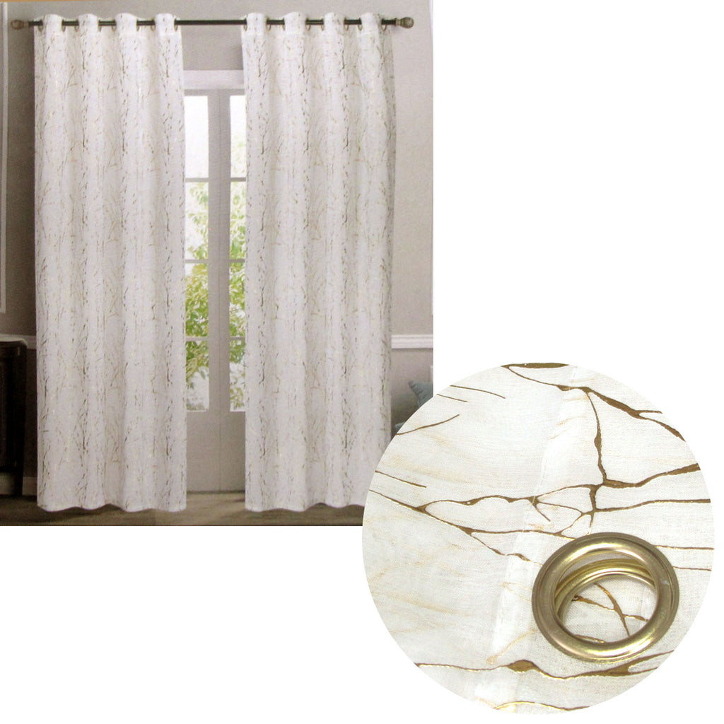 Elegant White and Gold Foil Eyelet Curtains