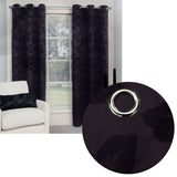 Aubergine Floral Jacquard Eyelet Curtains Pair