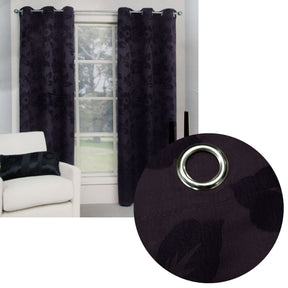 Aubergine Floral Jacquard Eyelet Curtains Pair