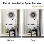 Linen Cotton Coated Eyelet Curtains - Grey