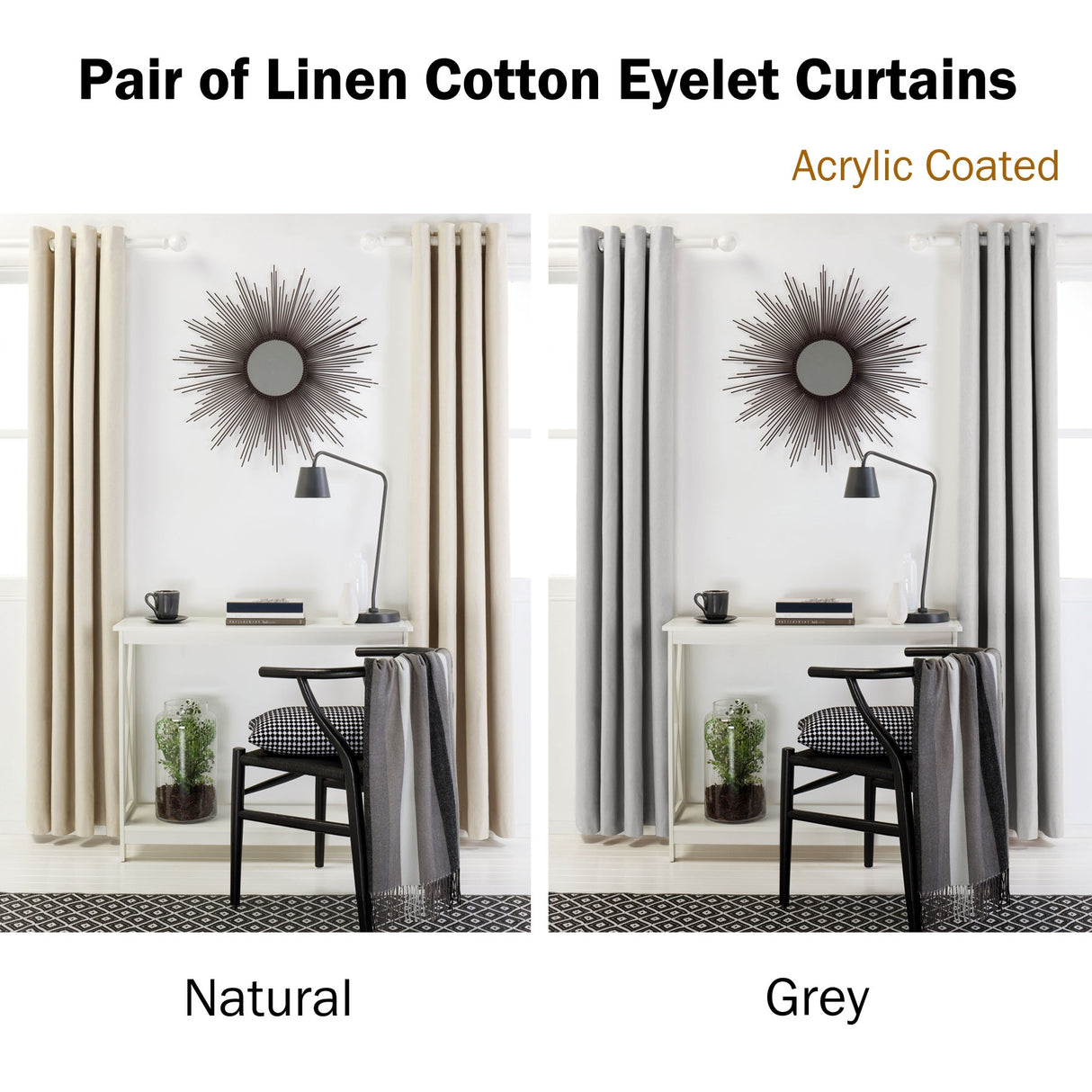 Linen Cotton Coated Eyelet Curtains Natural 140 x 213cm