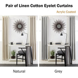 Linen Cotton Coated Eyelet Curtains Natural 140 x 213cm
