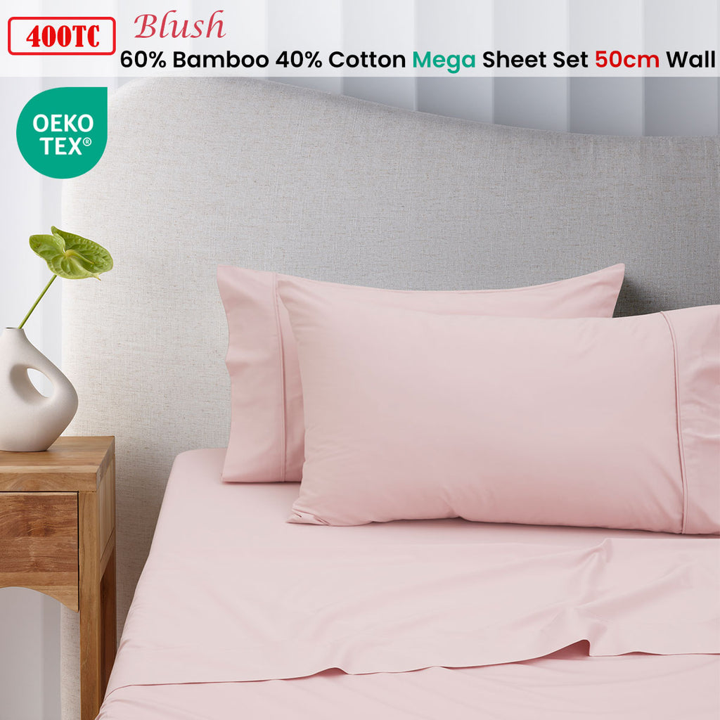 Accessorize 400TC Bamboo Cotton Sheet Set with 50cm Wall Edge, Mega Super Comfort