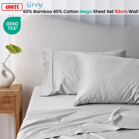 Accessorize 400TC Bamboo Cotton Mega / Super Sheet Set for Bed Linen Collection