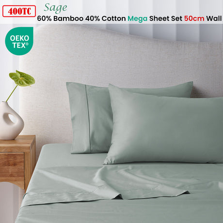 Accessorize 400TC Bamboo Cotton Mega / Super Sheet Set Bed Linen Collection