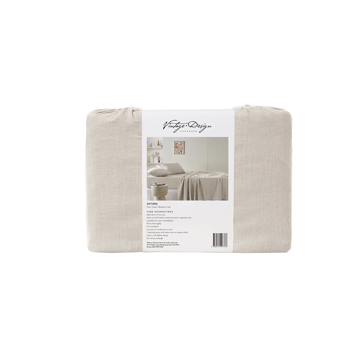 Vintage Design Homewares Natural French Linen Sheet Set - Premium Breathable Bedding