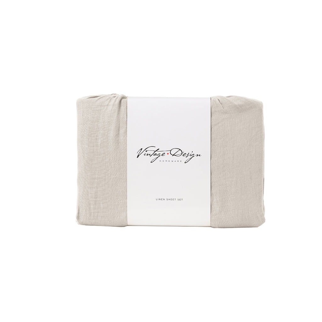 Vintage Design Homewares Natural French Linen Sheet Set - Premium Breathable Bedding