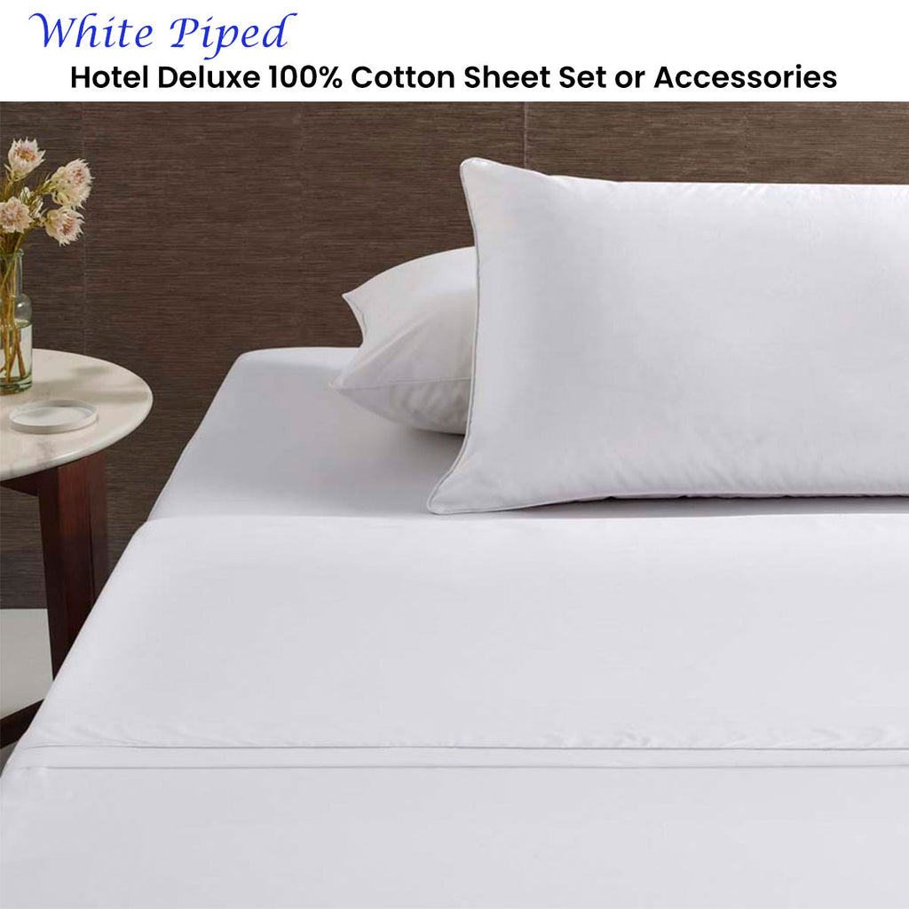 Accessorize White Piped Hotel Deluxe Cotton Sheet Set Luxury Hotel Bedding Collection