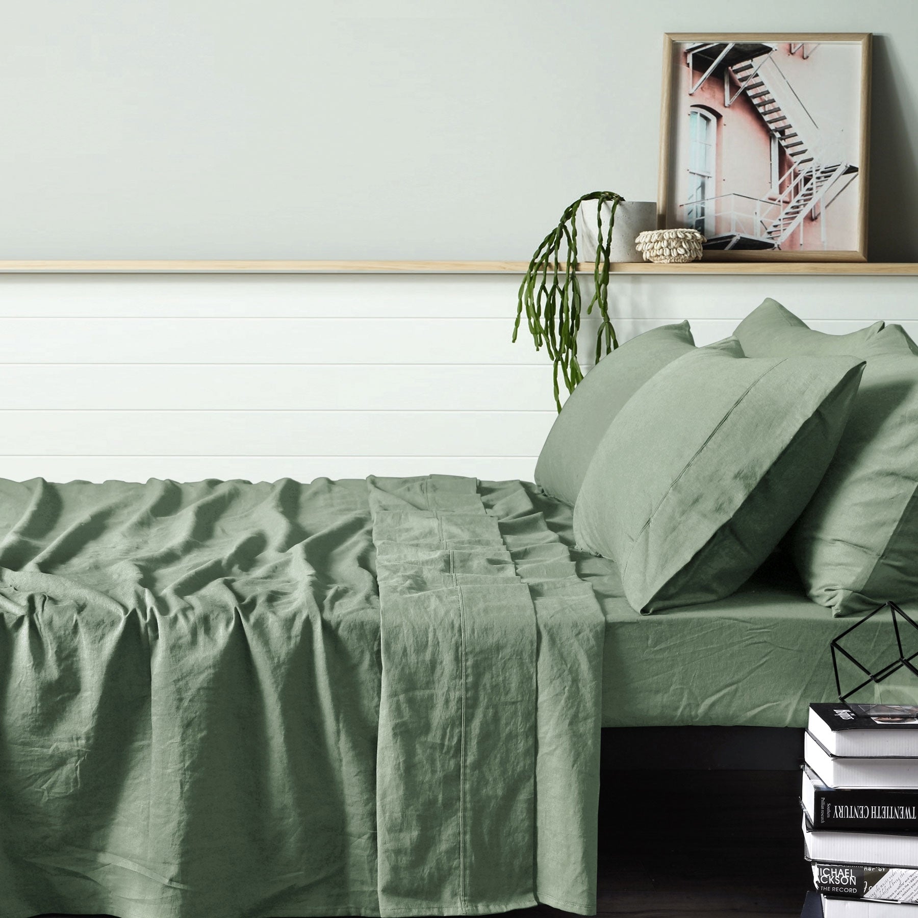 Vintage Design Homewares 100% Linen Sage Sheet Set Luxury Breathable Hotel-Quality Bedding