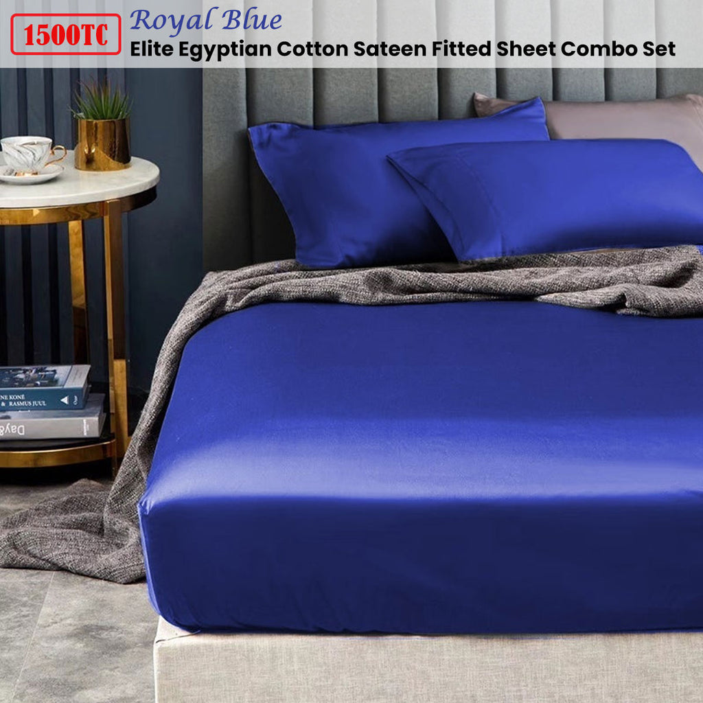 Ramesses 1500TC Elite Egyptian Cotton Sateen Fitted Sheet Combo Set Luxury Collection