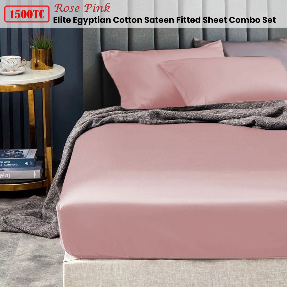 Ramesses 1500TC Elite Egyptian Cotton Sateen Fitted Sheet Combo Set Luxury Bedding