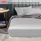 Ramesses 1500TC Elite Egyptian Cotton Sateen Fitted Sheet Combo Set Bed Linen