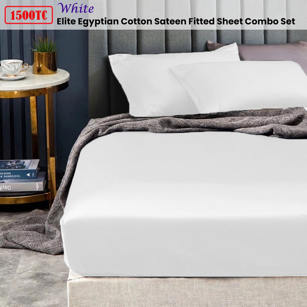 Ramesses 1500TC Elite Egyptian Cotton Sateen Luxury Fitted Sheet Combo Set