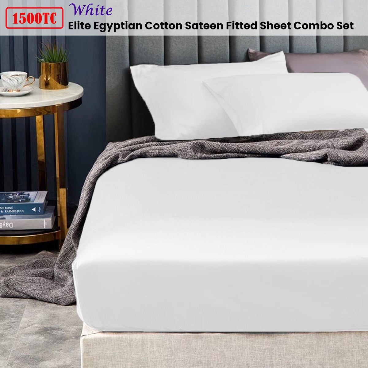 Ramesses 1500TC Elite Egyptian Cotton Sateen Luxury Fitted Sheet Combo Set