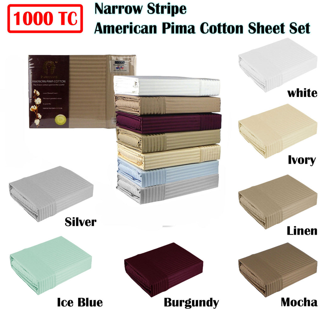 Ramesses 1000TC American Pima Cotton Narrow Stripe Sheet Set Luxury Bedding