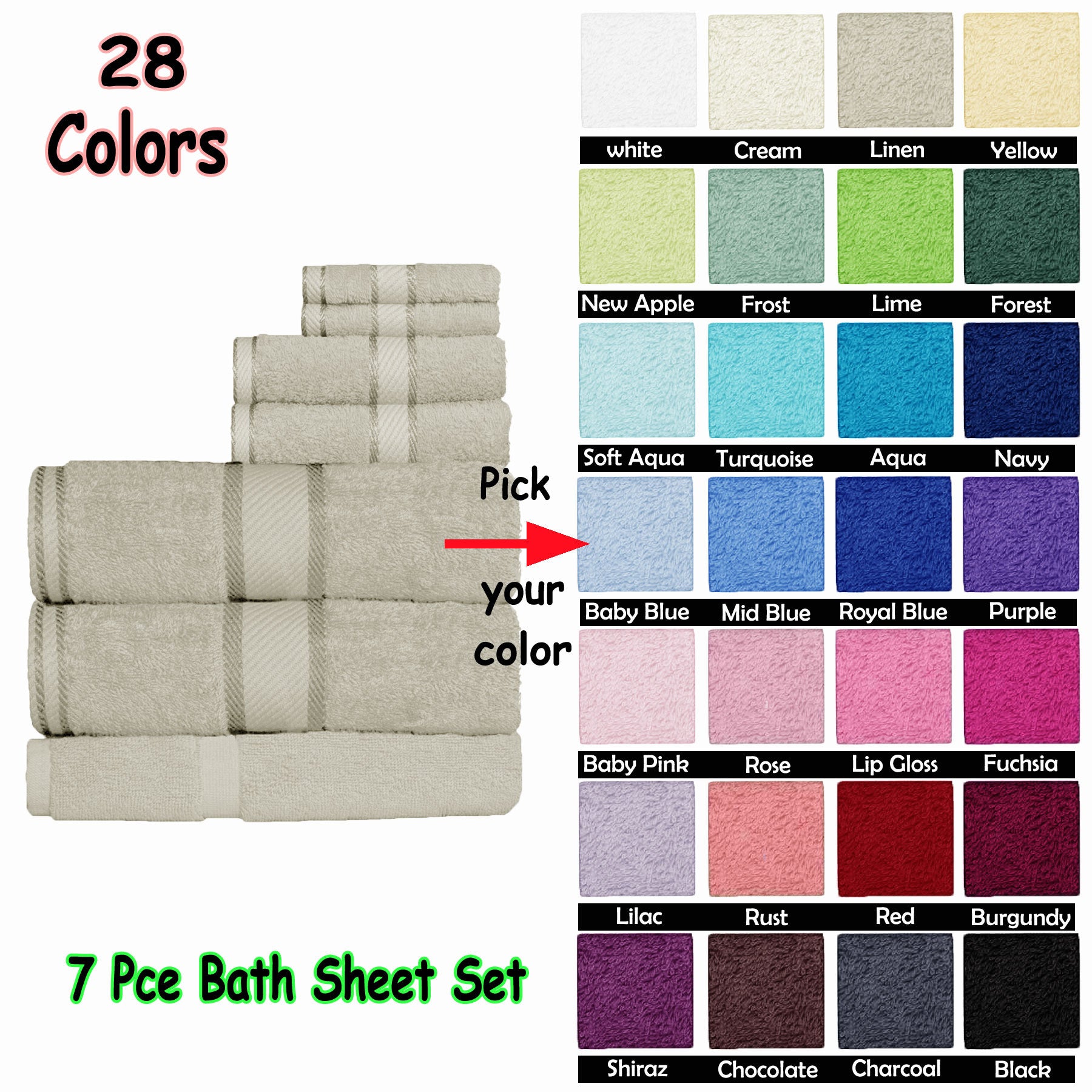 Kingtex 550gsm Cotton 7 Pce Bath Sheet Set Premium Absorbent Luxury Towels