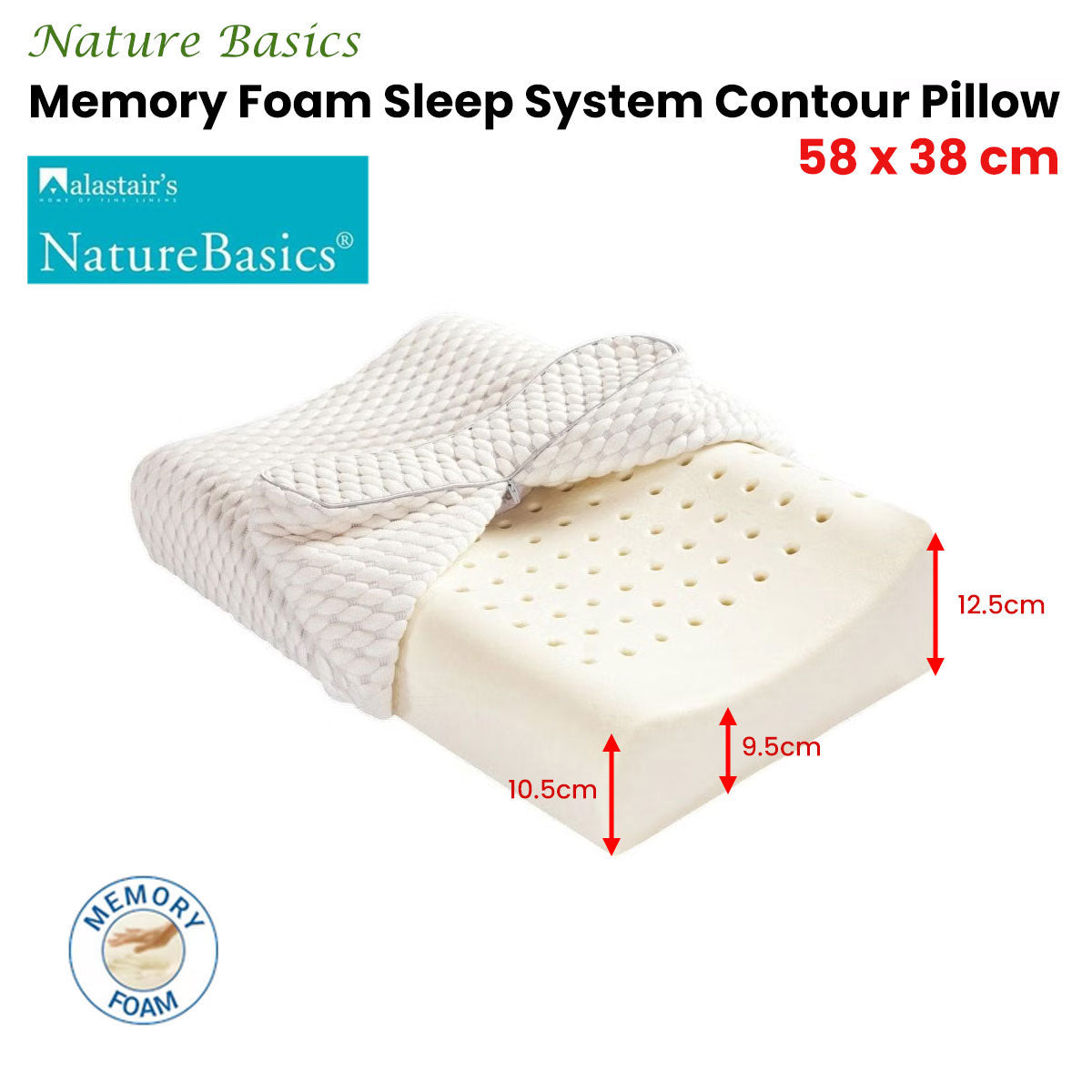 Alastairs Memory Foam Contour Pillow 38x58cm