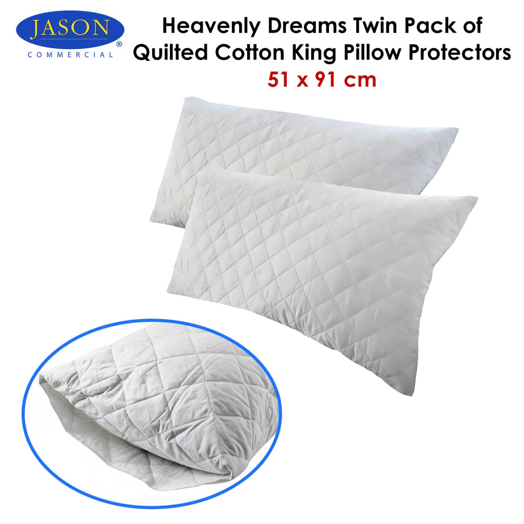 Quilted Cotton King Pillow Protectors Twin Pack 51x91 cm
