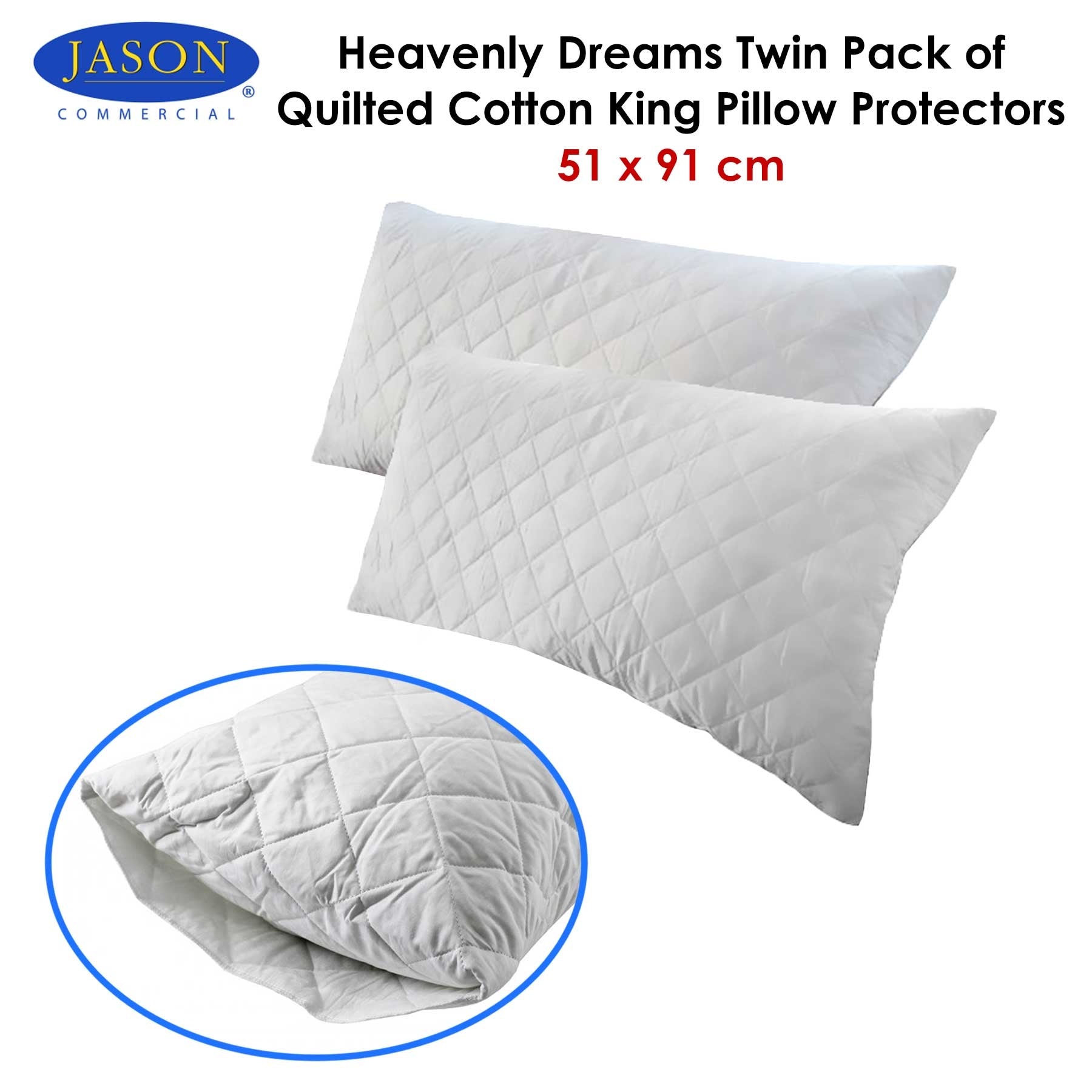 Quilted Cotton King Pillow Protectors Twin Pack 51x91 cm