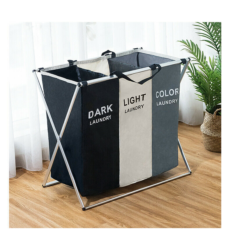 Elegant Foldable 3-Grid Laundry Basket