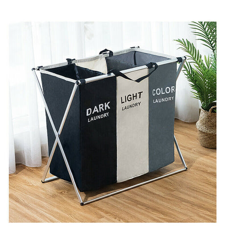Elegant Foldable 3-Grid Laundry Basket