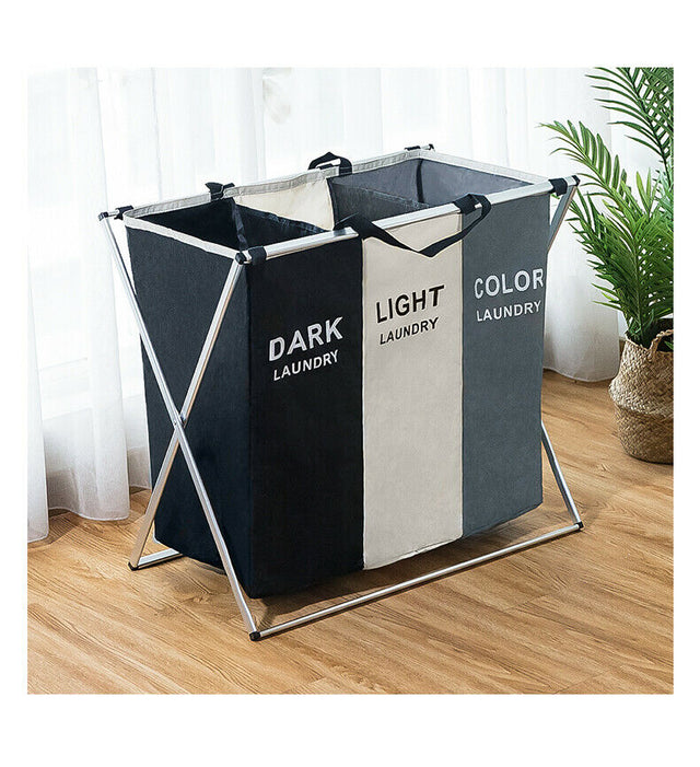 Elegant Foldable 3-Grid Laundry Basket